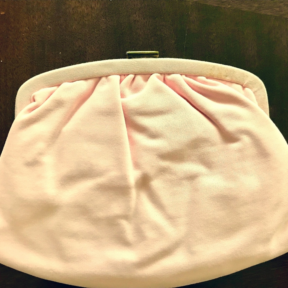 Vintage 1960 Pink Crepe Clutch with chain